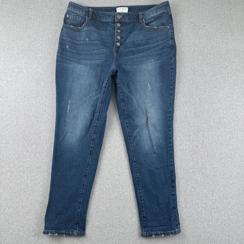 Lane Bryant Jeans Womens 16 Blue Button Fly Distressed Straight Leg Denim